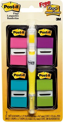 Post-it Flags Value Pack, 1 Wide,  Assorted Colors, 200 Flags/Pack plus Flag+ Highlighter (680-PPBG