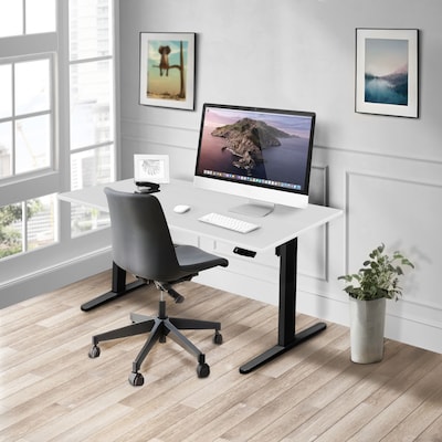 Mount-It! 55"W Electric Rectangular Adjustable Standing Desk, White/Black (MI-18064)