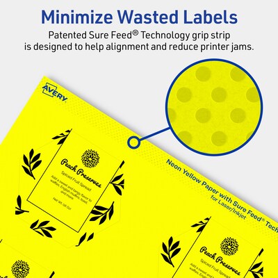 Avery Hexagon Laser/Inkjet Multipurpose Labels, 2-1/2" x 2-57/64", Neon Yellow (60/Pack)
