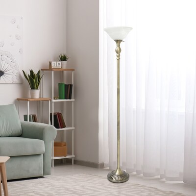 Lalia Home Classic Light Torchiere Floor Lamp with Marbleized Glass Shade, Antique Brass (LHF-3001-AB)