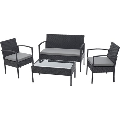 Global Industrial 4-Piece Rattan Outdoor Patio Set, Open Leg, Black (348127)