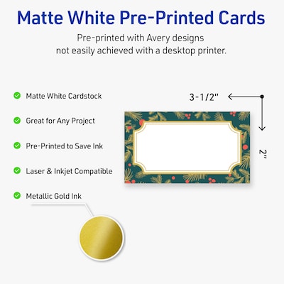 Avery Gold-Teal Berries Matte Blank Card, White, 80/Pack (S00-FEZ)