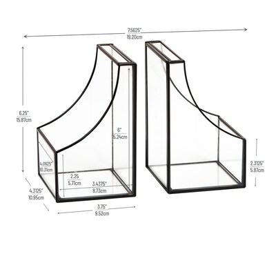 Mind Reader Metal Terrarium Bookends, 6.25", Black (GLBOOK2-BLK)