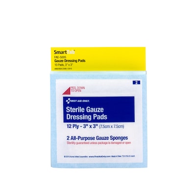 First Aid Only Gauze; Smart Compliance, 3 Gauze Pads, 5/Pack, 2/Box (FAO5005)