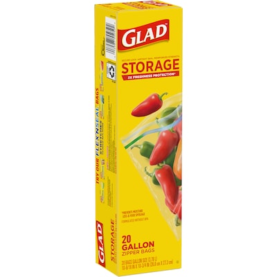 Glad Zipper Food Storage Bags, Gallon, 20 Bags/Box, 12/Carton (55050)