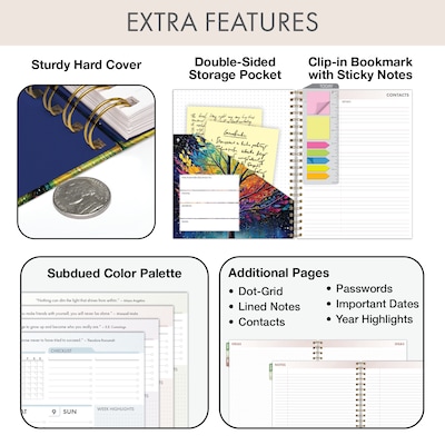 2027 Excello Brands 9.3" x 11" Weekly & Monthly Standard Planner, Paperboard Cover, Black Tree Seasons (ESPRO-DLX-CY27-8511-32)
