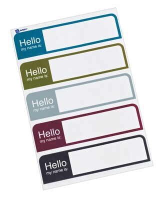 Avery Flexible "Hello My Name Is" Name Badge Labels, 1" x 3 3/4", Assorted Colors, 100 Labels Per Pack (5154)