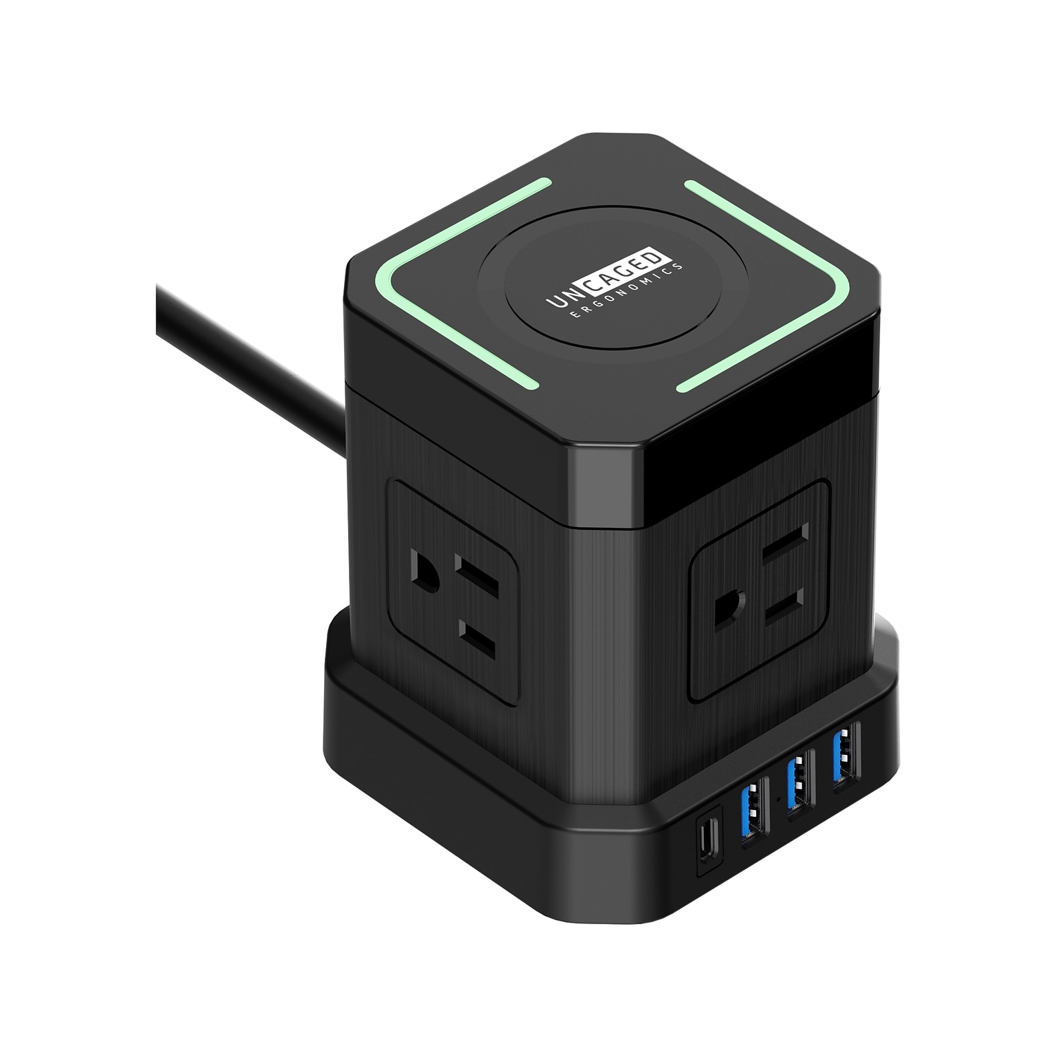 Uncaged Ergonomics Cube 4-Outlet 4-USB Port Surge Protector, 10, Black (WC-10-b)