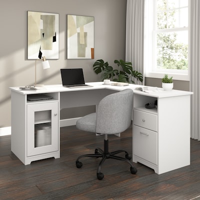 Bush Furniture Cabot 60"W L Shaped Computer Desk with Storage, White (WC31930K)