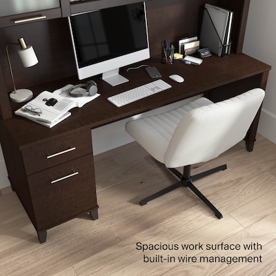 Bush Home Somerset 72"W Office Desk with Drawers and Hutch, Mocha Cherry (SET018MR)