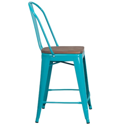 Flash Furniture Blake Contemporary Metal Vertical Back Counter Height Stool, Crystal Teal-Blue, 4-Pieces/Pack (4ET353424CBW)