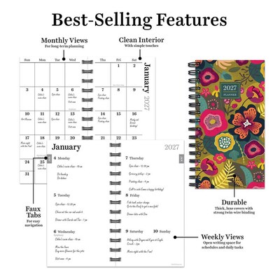2027 TF Publishing Funk & Floral 3.5" x 6.5"  Weekly & Monthly Standard Planner, Paperboard Cover, Multicolored (27-7502)