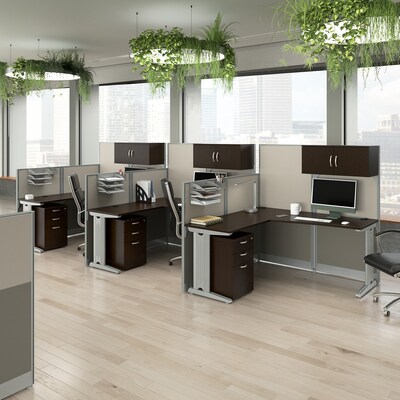 Bush Business Furniture Office in an Hour 63"H x 193"W 3 Person L-Shaped Cubicle Workstation, Mocha Cherry (OIAH006MR)