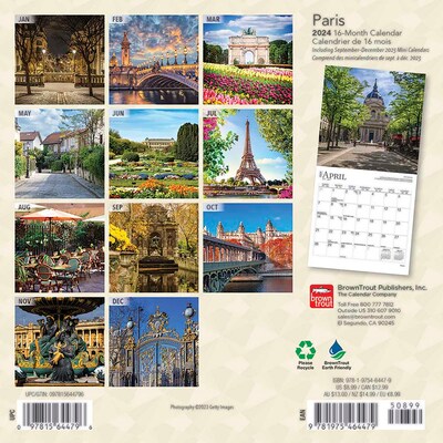 2024 BrownTrout Paris 7" x 14" Monthly Wall Calendar (9781975464479)