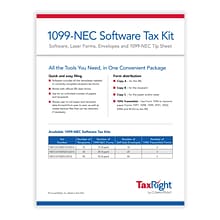 ComplyRight TaxRight 2023 1099-NEC Tax Form Kit with eFile Software & Envelopes, 4-Part, 15/Pack (NE