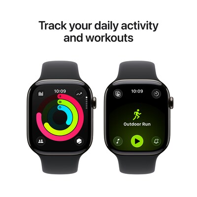 Apple Watch Series 11 GPS + Cellular Smartwatch, 46mm, Slate Titanium Case with Black Sport Band, Medium/Large (MFD24LW/A)
