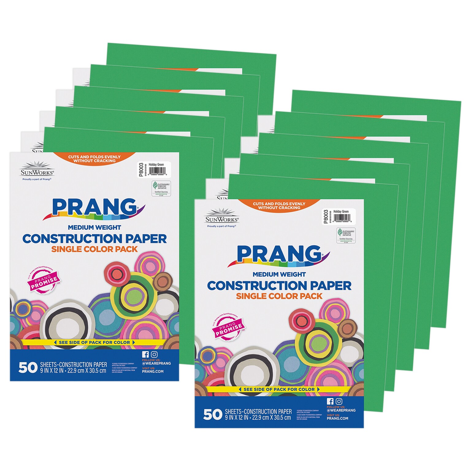 Prang 9 x 12 Construction Paper, Holiday Green, 50 Sheets/Pack, 10 Packs/Bundle (PAC8003-10)
