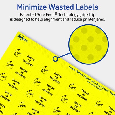 Avery Laser/Inkjet Multipurpose Rectangle Labels, 2/3" x 1-3/4", Neon Yellow, 440/Pack (94209)