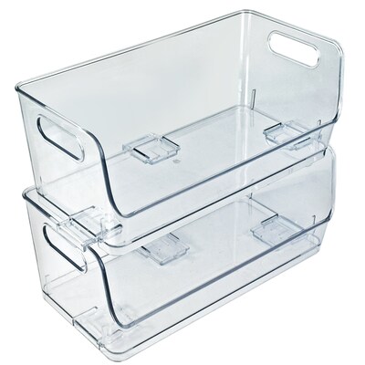 Azar Small Stackable Plastic Wide Pantry Storage Bin, 5" x 12.87"x 5.5", Clear, 4/Pack (556756-4PK)