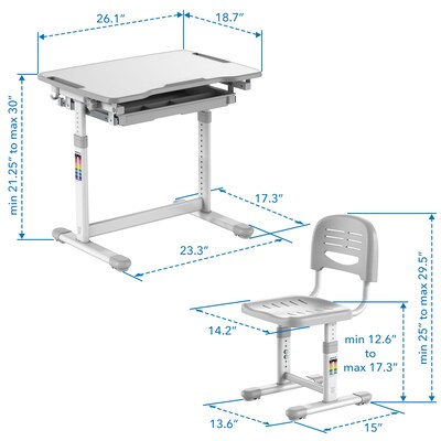 Mount-It! 26"W Kid's Desk with Chair, Gray (MI-10201)