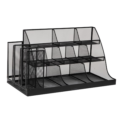 Mind Reader 14-Compartment Metal Coffee Cup and Condiment Organizer, Black (CMG2MESH-BLK 14)