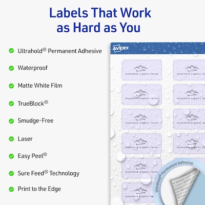 Avery Rectangle Laser Multipurpose Labels, 1 x 2, White, 1200/Box (19479399246)