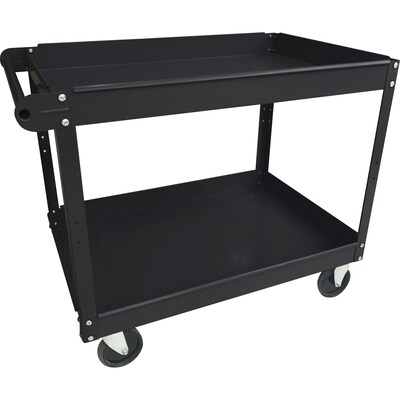 Lorell 2-Shelf Metal Mobile Utility Cart with Caster Wheels, Black (LLR59689)