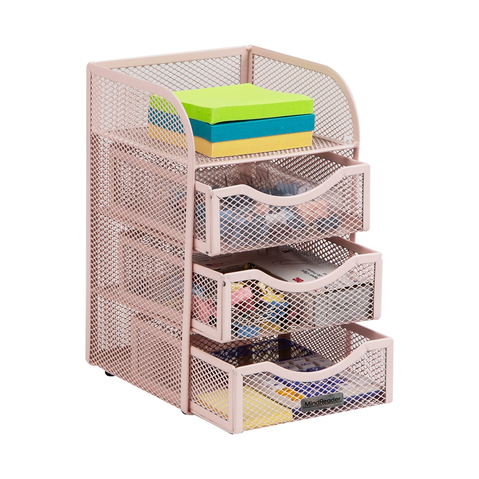 Mind Reader 4-Compartment Metal Desk Organizer, Pink (MESHMINI-PNK)