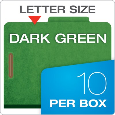Pendaflex Pressboard Classification Folder, 1-Dividers, 1 3/4" Expansion, Letter Size, Dark Green, 10/Box (23733P)