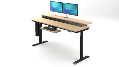 VersaDesk PowerLift Split-Level 72W Electric Rectangular Adjustable Standing Desk, Maple/Black (PL2SD7230-BM)