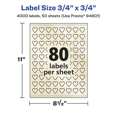 Avery Pearlized Ivory Heart Shaped Multipurpose Labels, .75" x .75", Ivory, 4000/Box (94601)