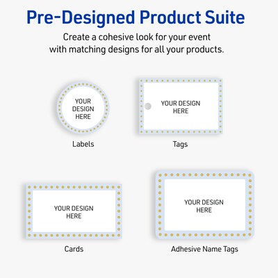 Avery Gold Dots with Blue Border Matte Blank Card, White, 120/Pack (S00-DMJ)