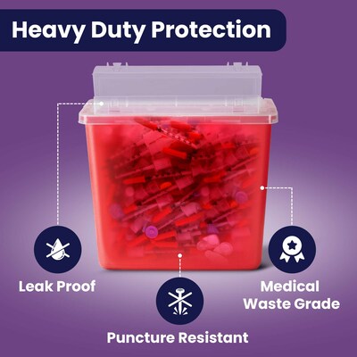 ProHeal Large Sharps Containers for Home Use, 5.4 Quart Needle Disposal for Biohazard Medical Waste, 3/Pack (PH-16386H)