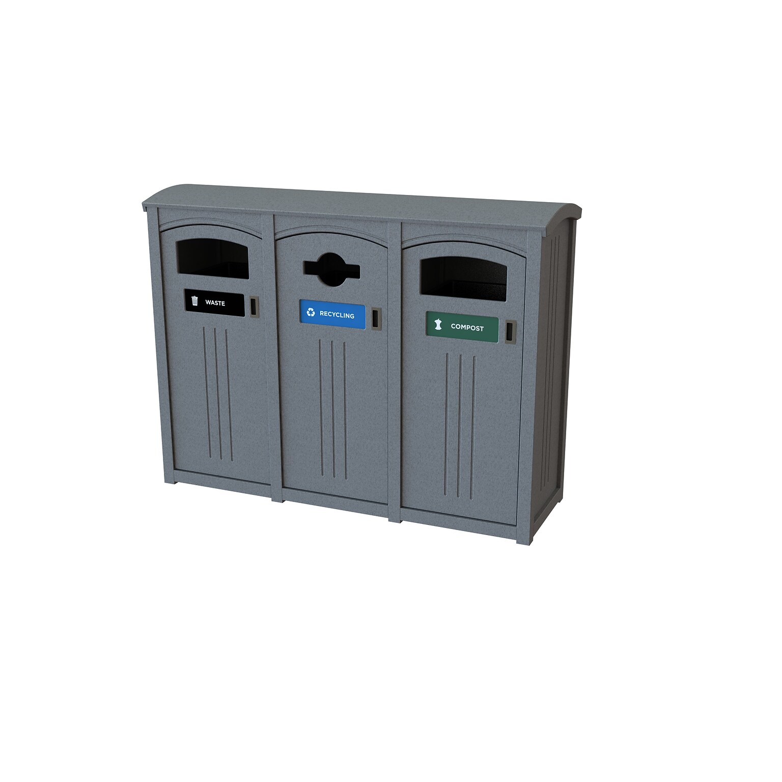 CleanRiver PD Three-Stream Recycling Station, 105 Gallon, Gray (PD35-3-WRC-GY)