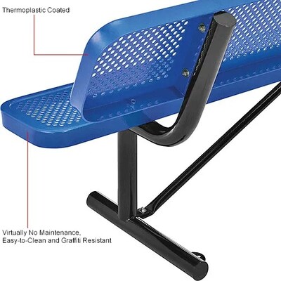 Global Industrial 8' Outdoor Steel Picnic Bench w/ Backrest, Perforated Metal, Blue (262077BL)