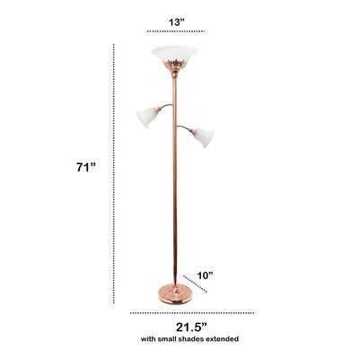 Lalia Home Torchiere Floor Lamp with 2 Reading Lights and Scalloped Glass Shades, Rose Gold (LHF-3002-RG)