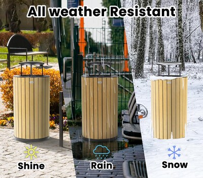 Alpine Industries Steel Outdoor Trash Can with Rain Bonnet Lid, 32 Gallon, Cedar (ALP4400-01-CD-RB)