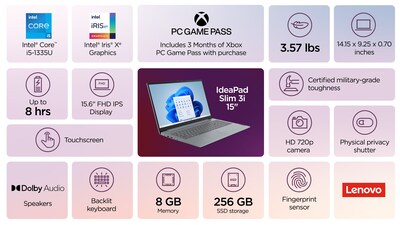Lenovo IdeaPad Slim 3i 15.6 LCD Touchscreen Laptop, Intel Core i5, 1.3 Ghz, 8GB RAM, 256GB SSD, Win