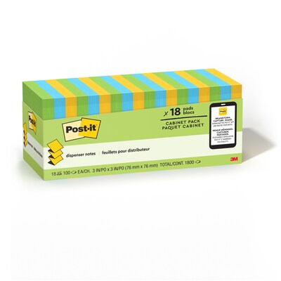 Post-it Pop-up Notes, 3 x 3, Floral Fantasy Collection, 100 Sheet/Pad, 18 Pads/Pack (R33018AUCP)