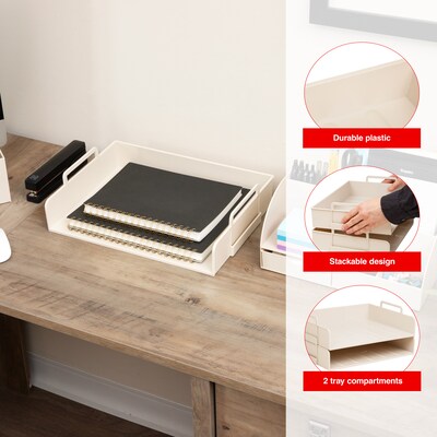 Staples Plastic Side Loading Stackable Letter Tray, Letter Size, Warm White, 2/Pack (ST63887)