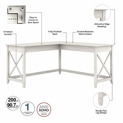 Bush Furniture Key West 60"W L Shaped Desk with 2 Drawer Mobile File Cabinet, Linen White Oak (KWS013LW)