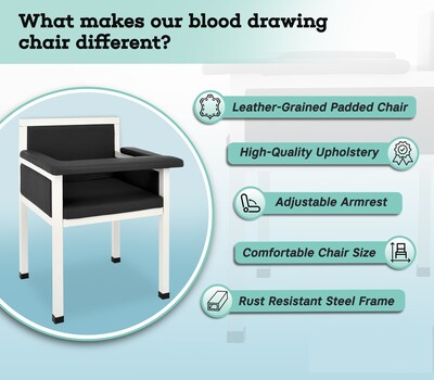 Viva Comfort Blood Drawing Chair, 1 Fixed Arm, 1 Flip Up Arm, Black (ADI997-02-BLK-MK)
