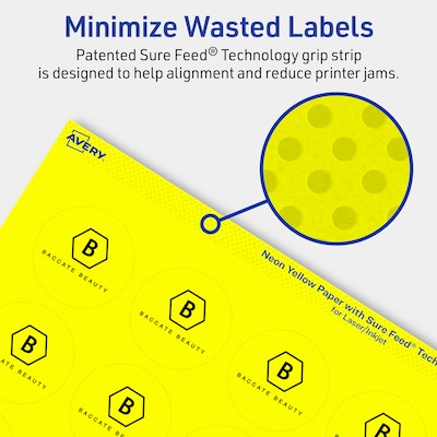 Avery Round Laser/Inkjet Multipurpose Labels, 1-2/3" Dia, Neon Yellow (200/Pack)
