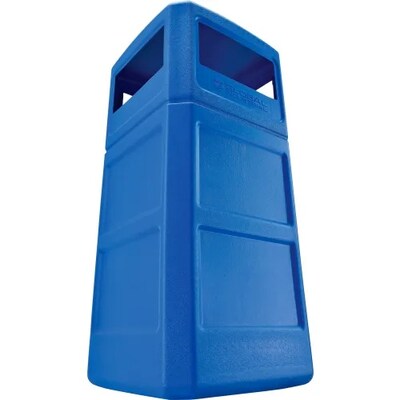 Global Industrial Square Plastic Waste Receptacle w/ Dome Lid, 42 Gallon, Blue (641414BL)