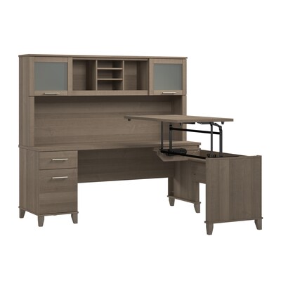 Bush Home Somerset 72W L-Shaped Sit to Stand Desk with Hutch, Ash Gray (SET015AG)