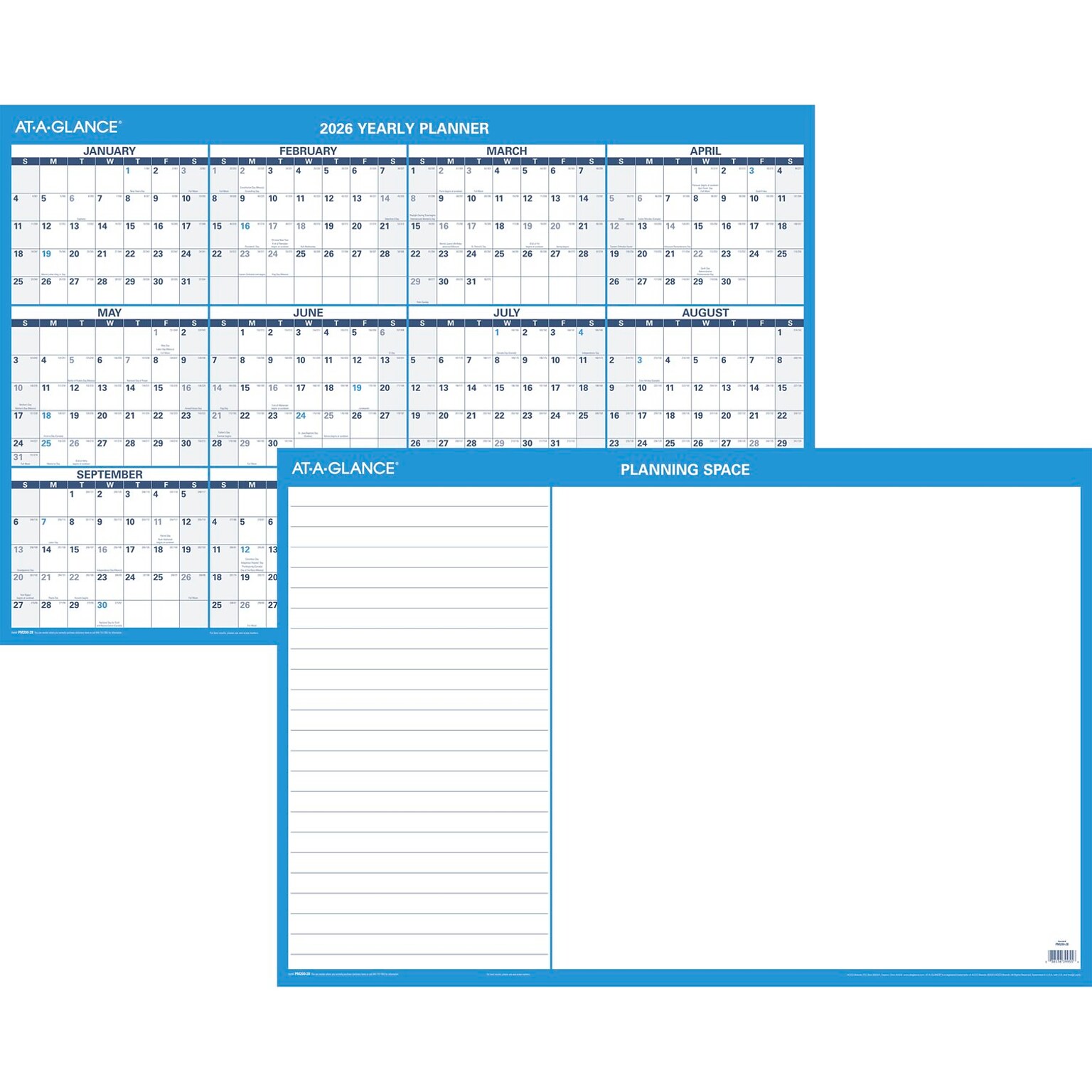 2026 AT-A-GLANCE 36 x 24 Yearly Dry Erase Wall Calendar, Reversible, White/Blue (PM200-28-26)