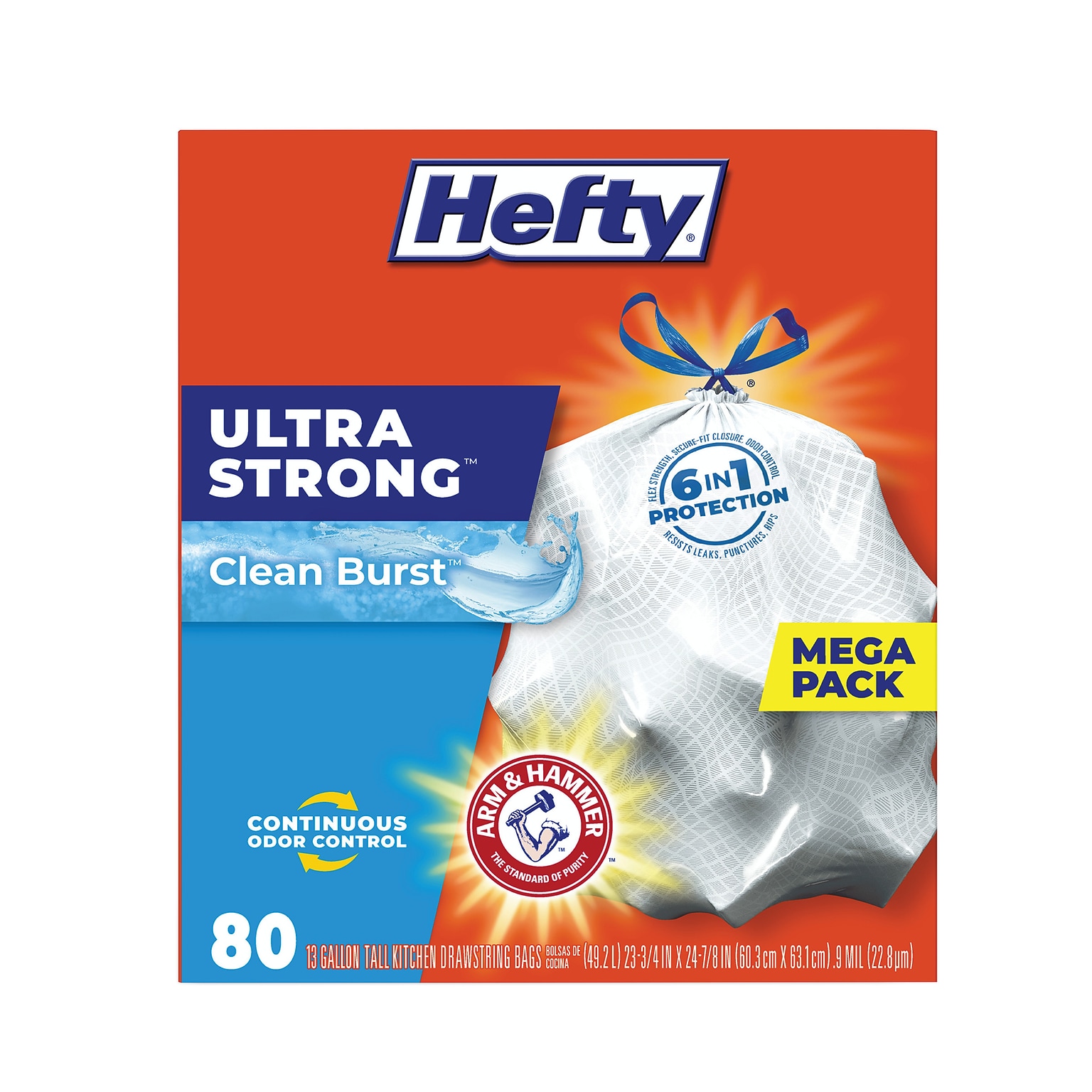 Hefty® Ultra Strong Scented Tall White Kitchen Bags, 13 gal, 0.9 mil, 24.75 x 24.88, White, 80 Bags/Box, 3 Boxes/Carton