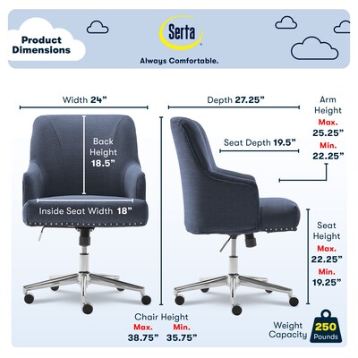 Serta Style Leighton Fabric Swivel Computer and Desk Chair, Blue (47925A)