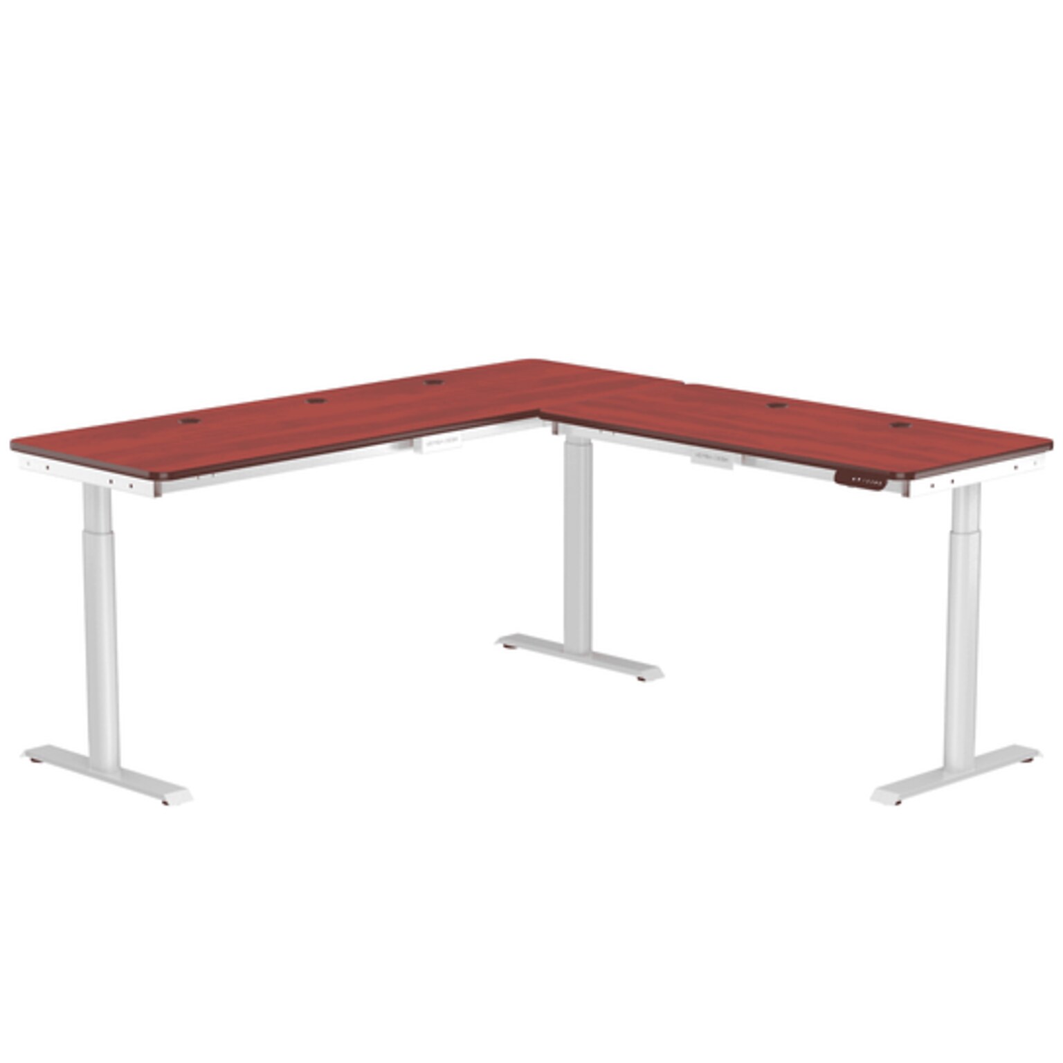 VersaDesk PowerLift 72W Electric L-Shaped Adjustable Standing Desk, Cherry/White (PLLSD6072-WC-APP)