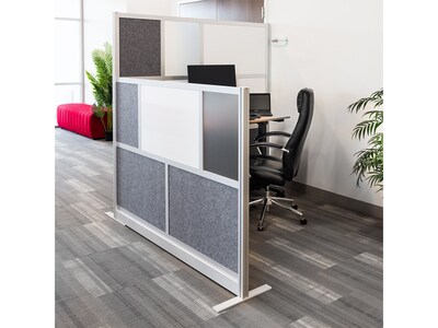 Luxor Workflow Series 5-Panel Modular Room Divider System Add-On Wall with Whiteboard, 48"H x 70"W, Gray/Silver